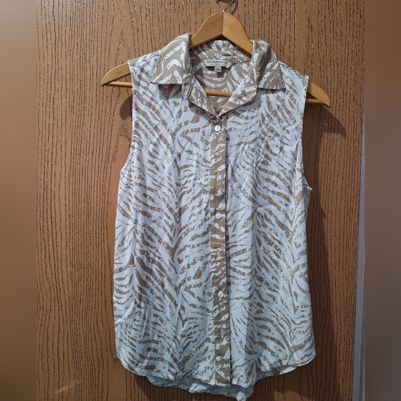 Liverpool Tops - Liverpool Beige and White Sleeveless Blouse